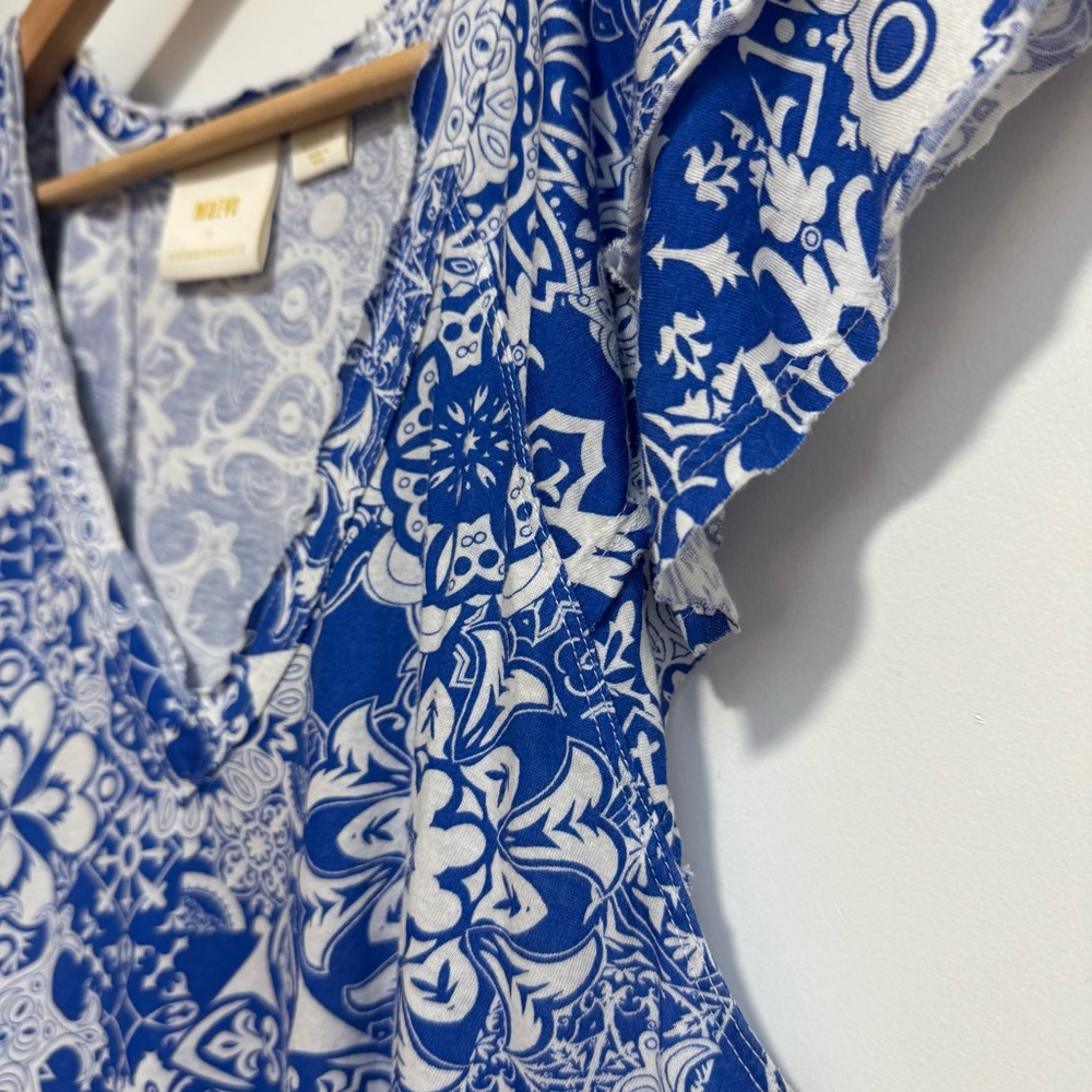 Maeve by Anthropologie Catie Ruffle Sleeve Printed Blouse Top - Picture 4 of 12
